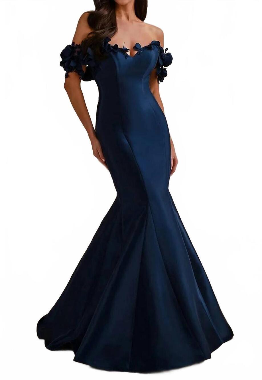 NEW MONTAGE BY MON CHERI mermaid 3d floral dress in navy
